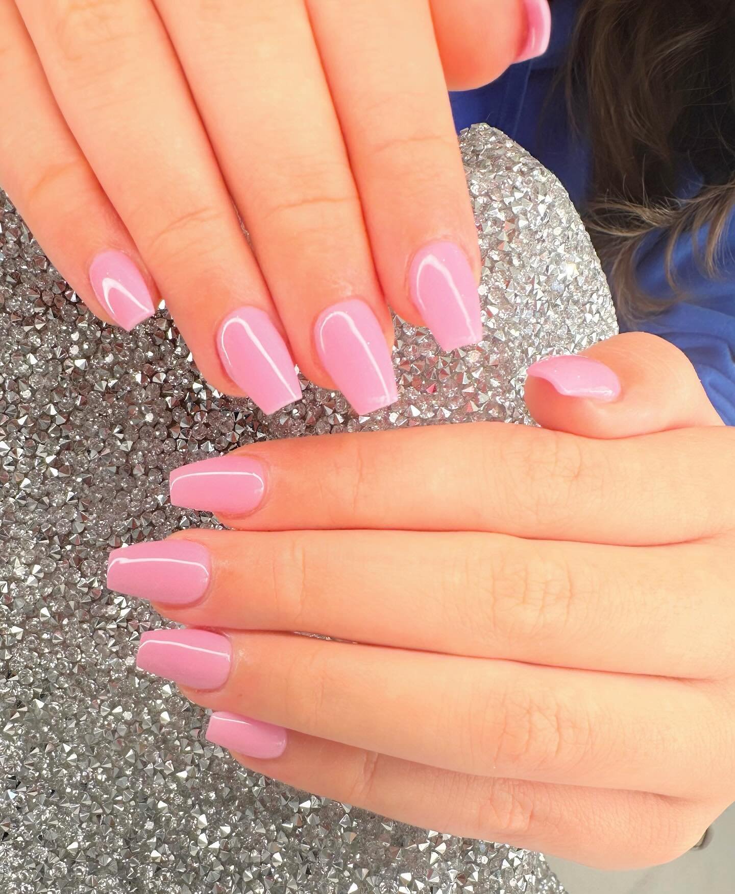 Soft Pink Coffin Nails with Glittering Texture