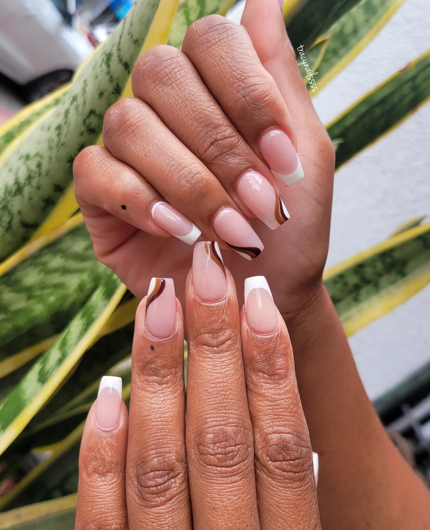Pink Coffin Nails with White French Tips