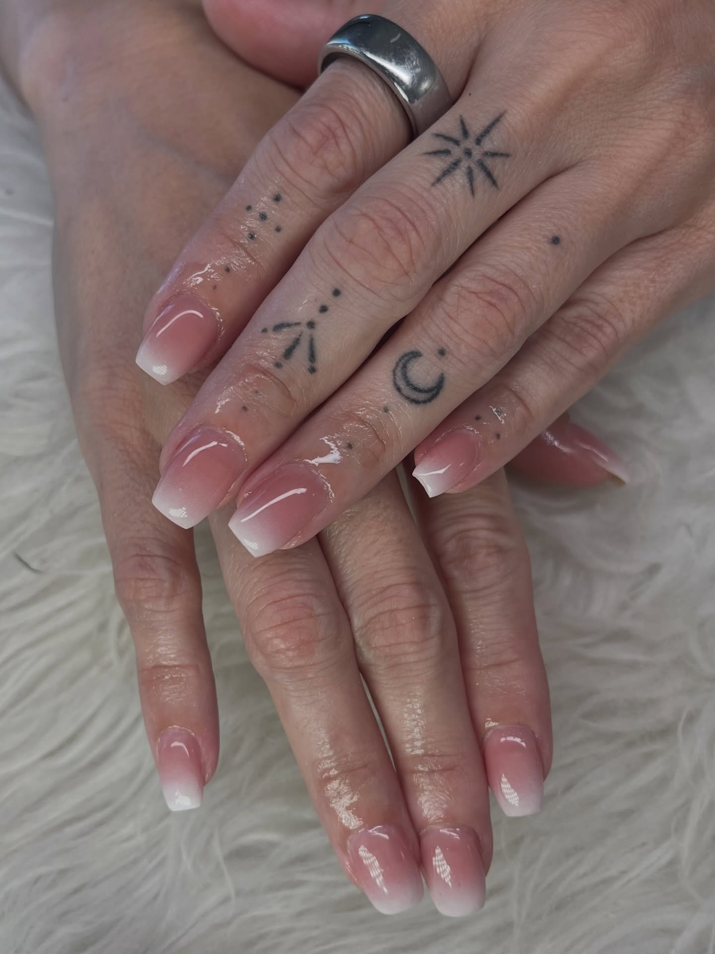 Soft Pink Coffin Nails with Minimal Black Line Art