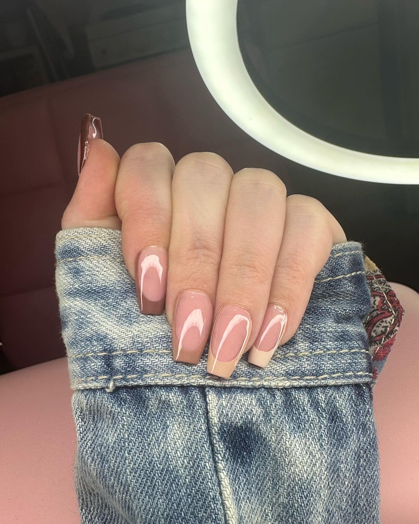 Short Pink Coffin Nails with a Glossy Finish