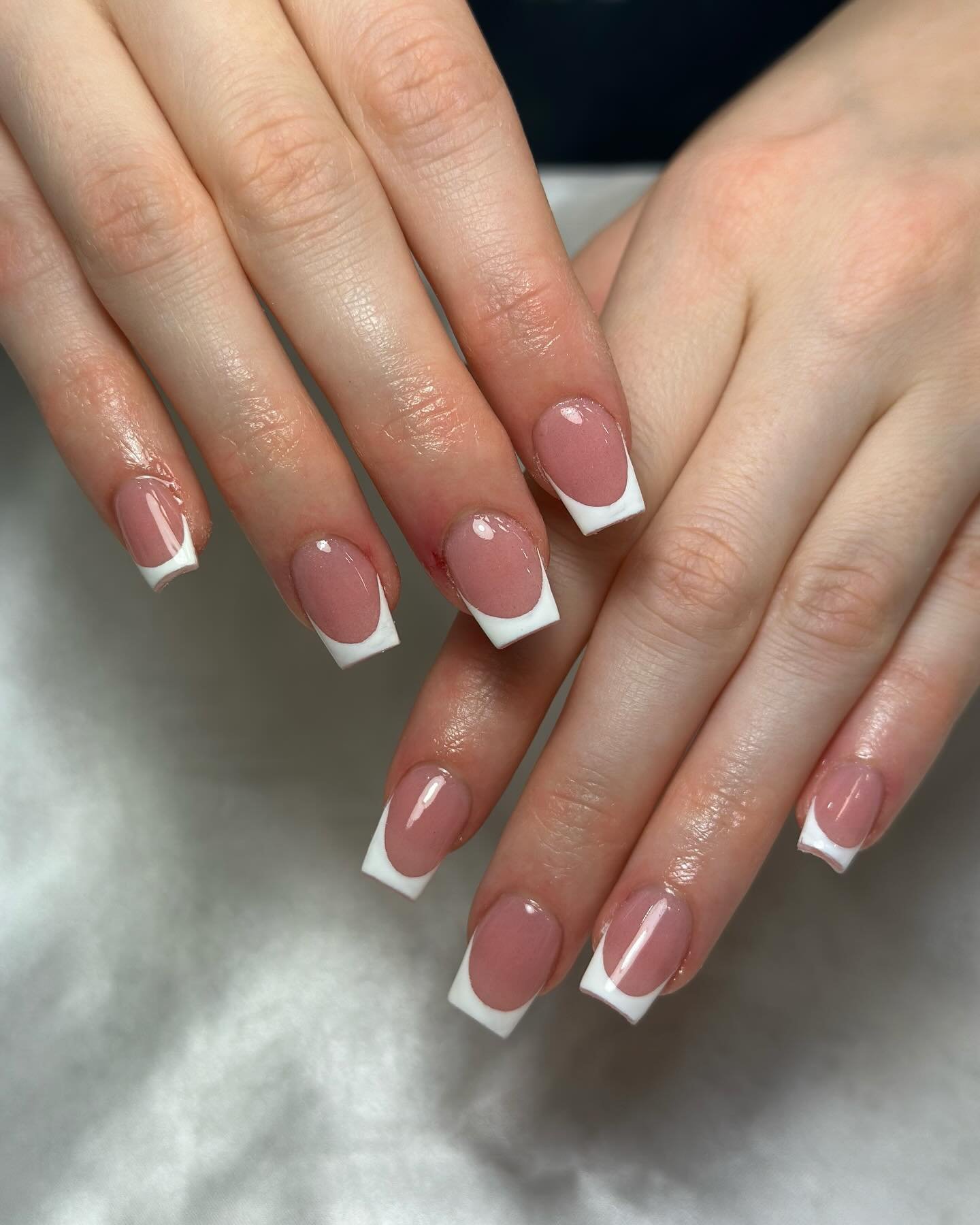 Sheer Nude Coffin Nails with White French Tips