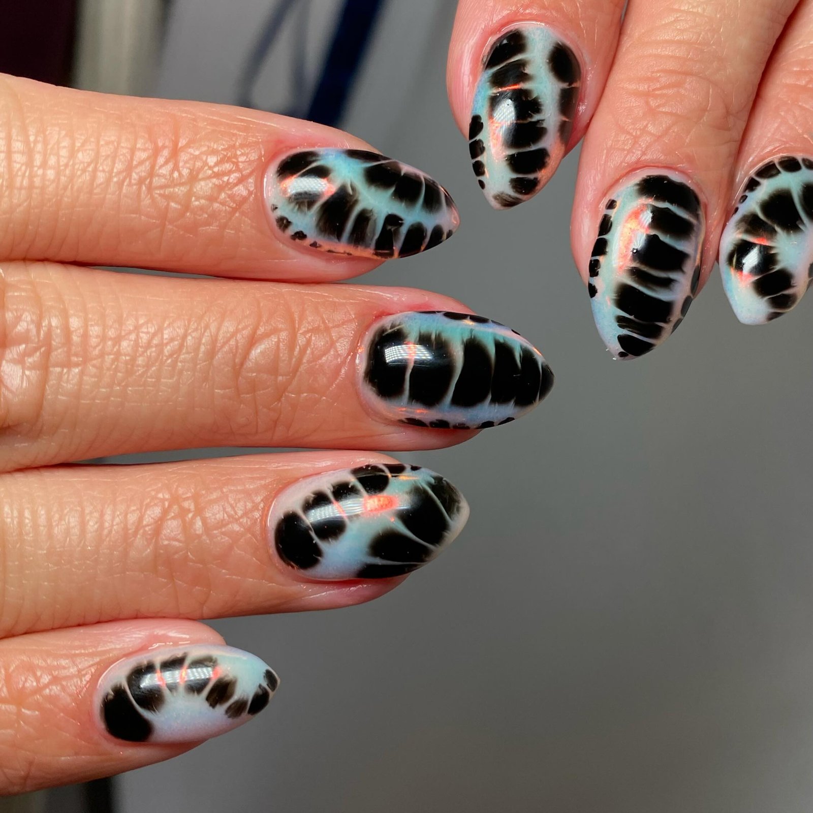 Black and White Snakeskin Almond Nails