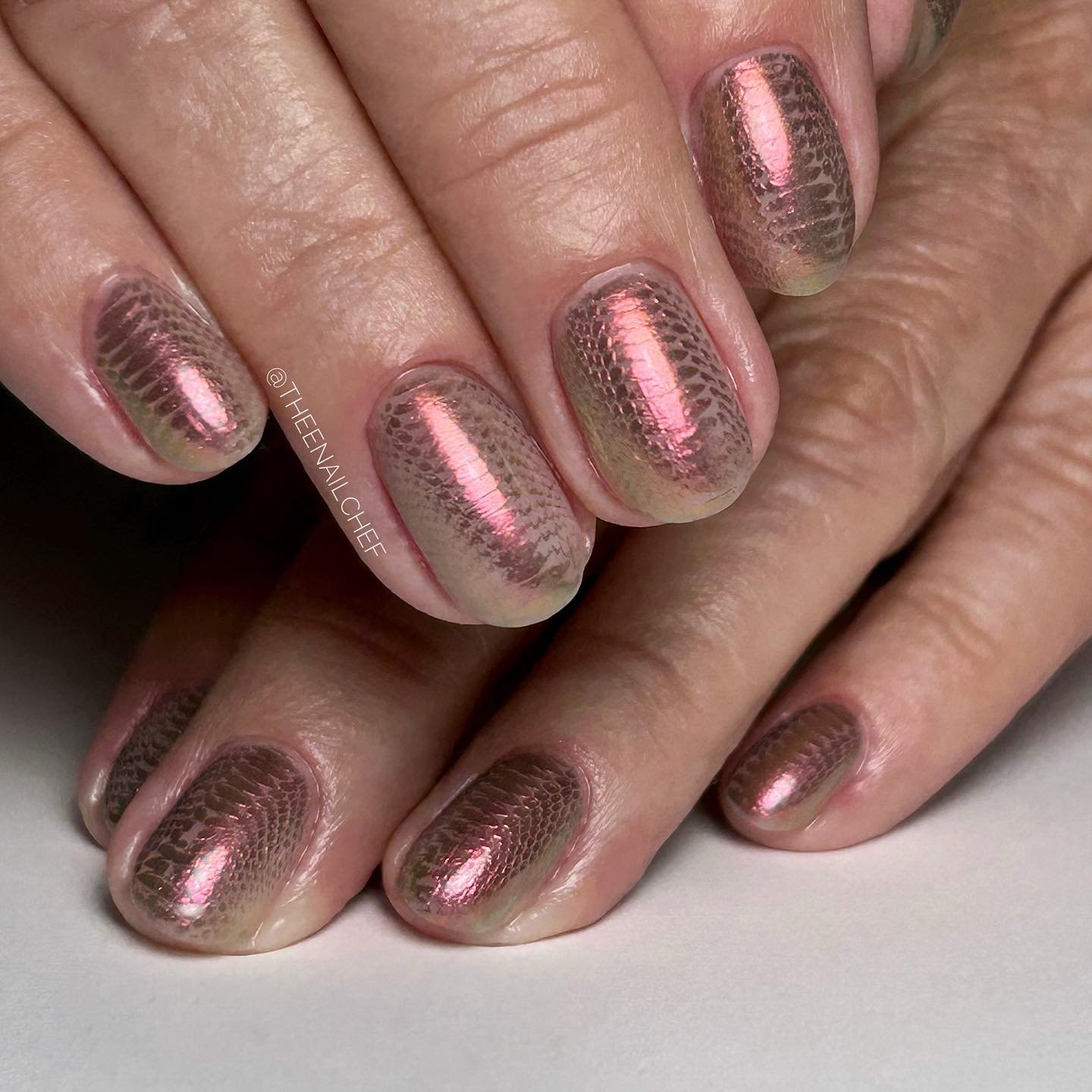 Rose Metallic Embossed Snakeskin Nails