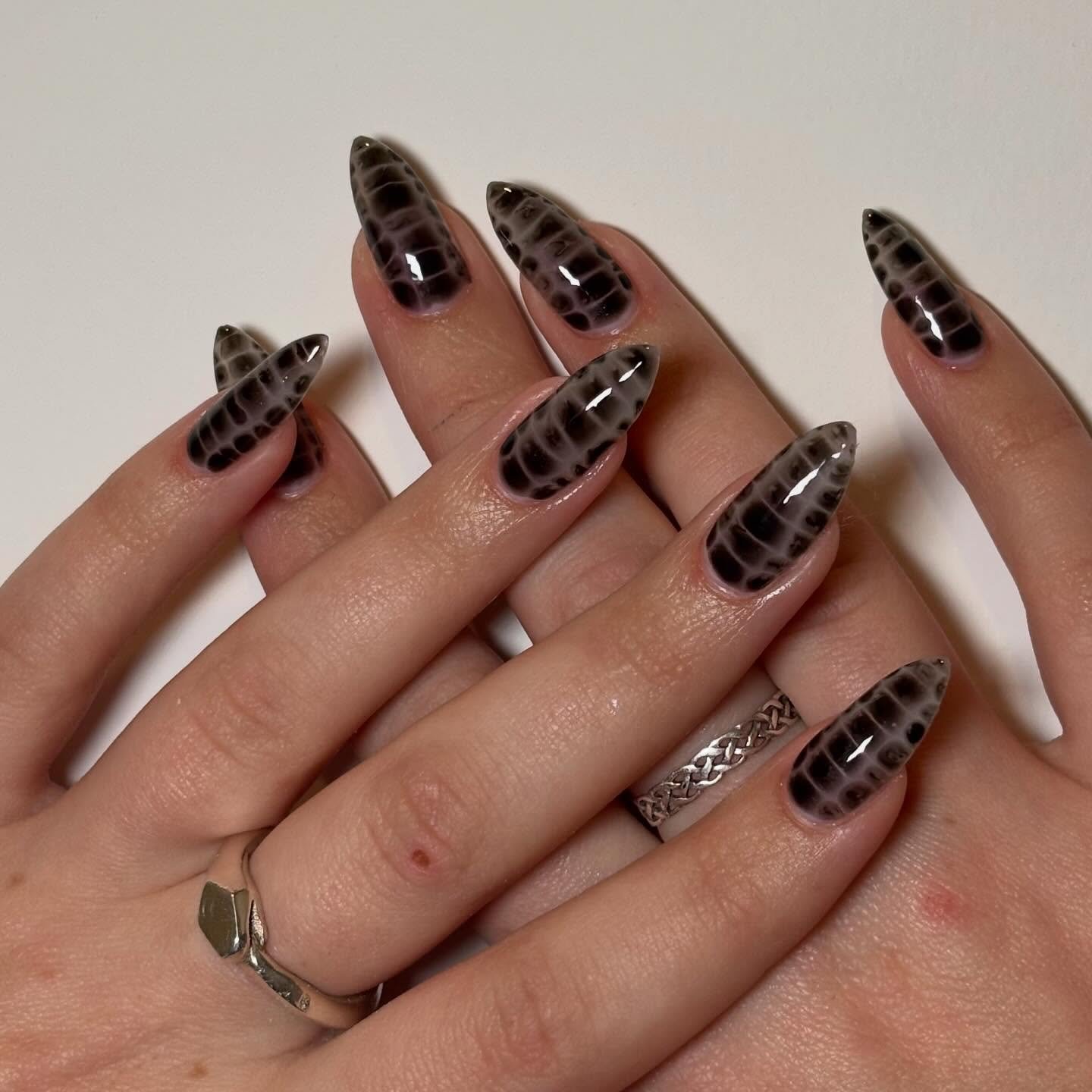 Brown Snakeskin Almond Nails
