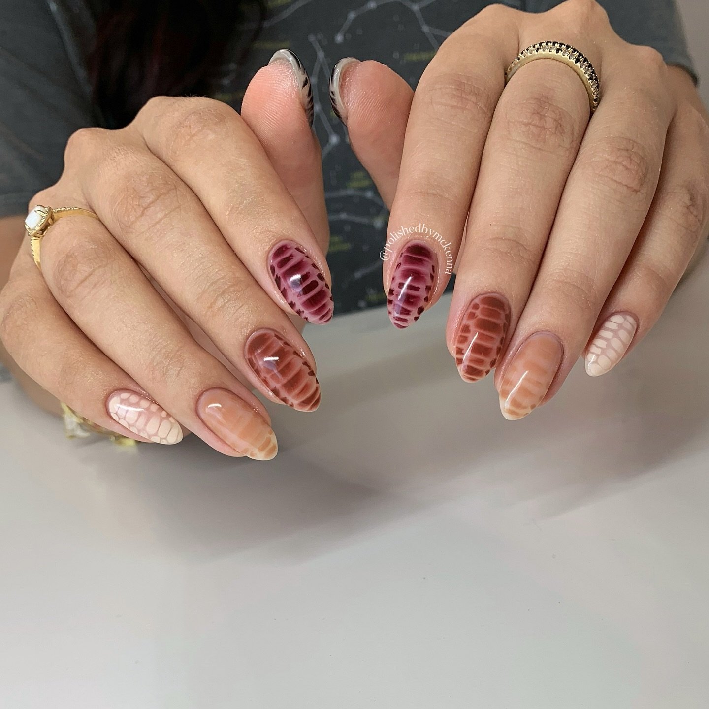 Nude Nails with Red Snakeskin Accents
