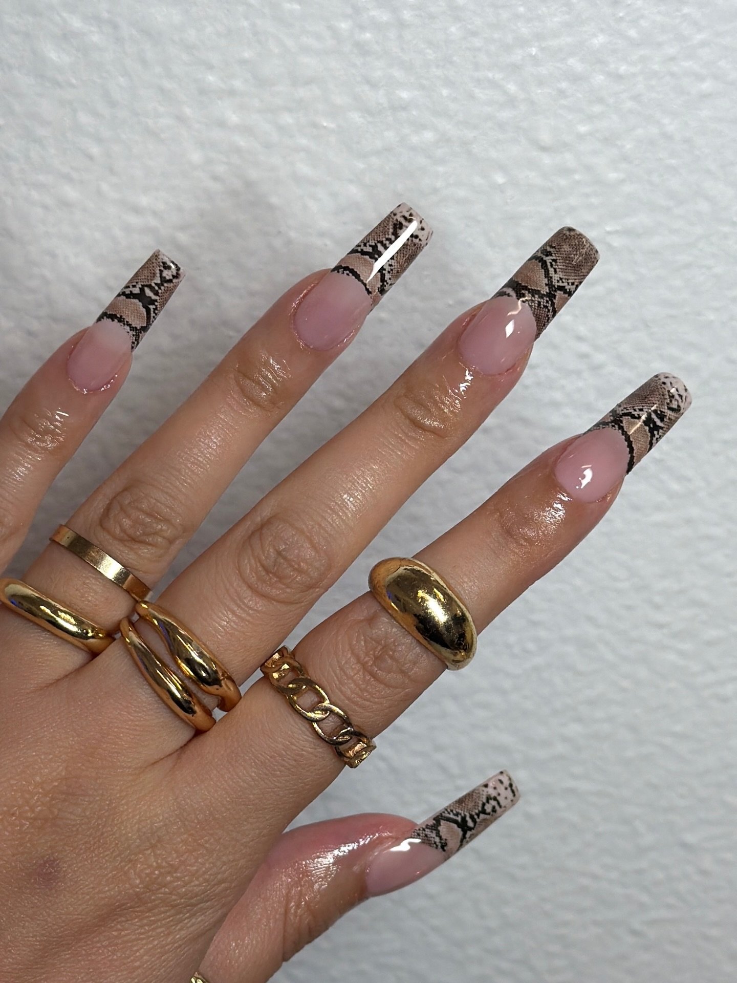 Sheer Nude Nails with Brown Snakeskin Tips