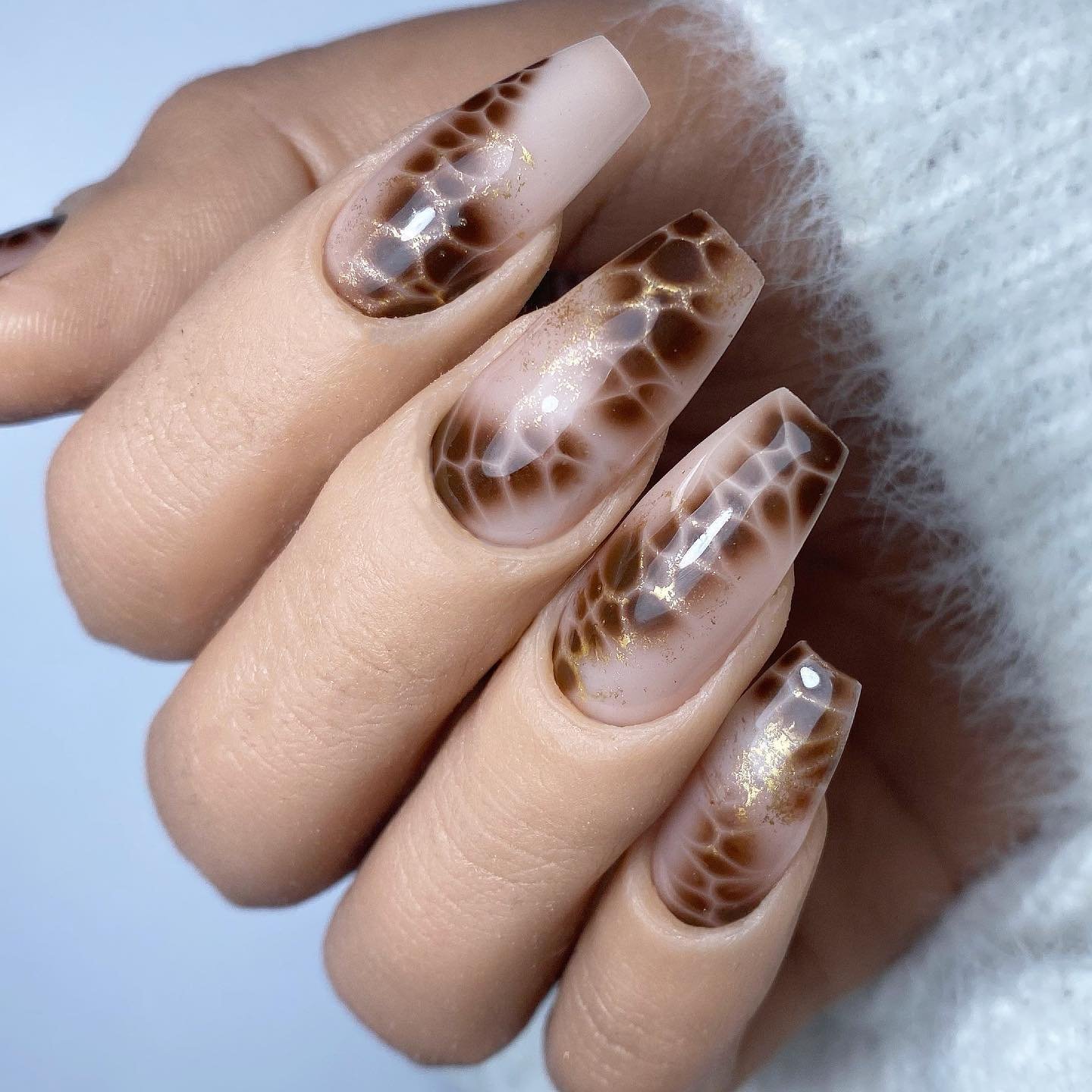 Sheer Nude Nails with Brown Snakeskin Tips