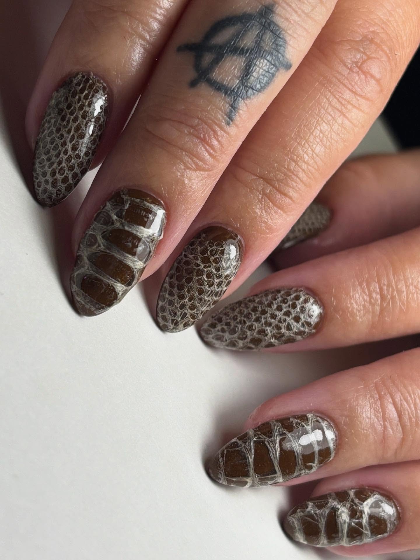 Brown and Gray Snakeskin Nails