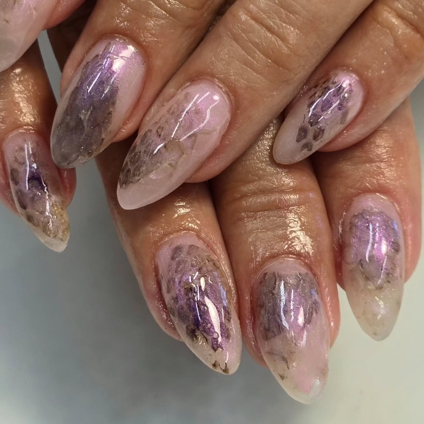 Lavender Nude Nails with Purple Snakeskin Accents