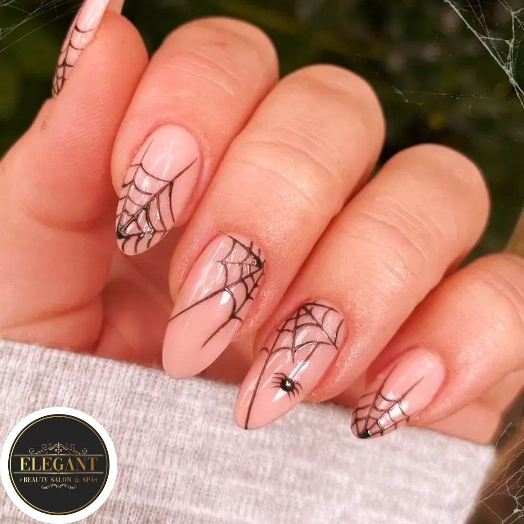 Soft Pink Nails with Delicate Spider Web Lines