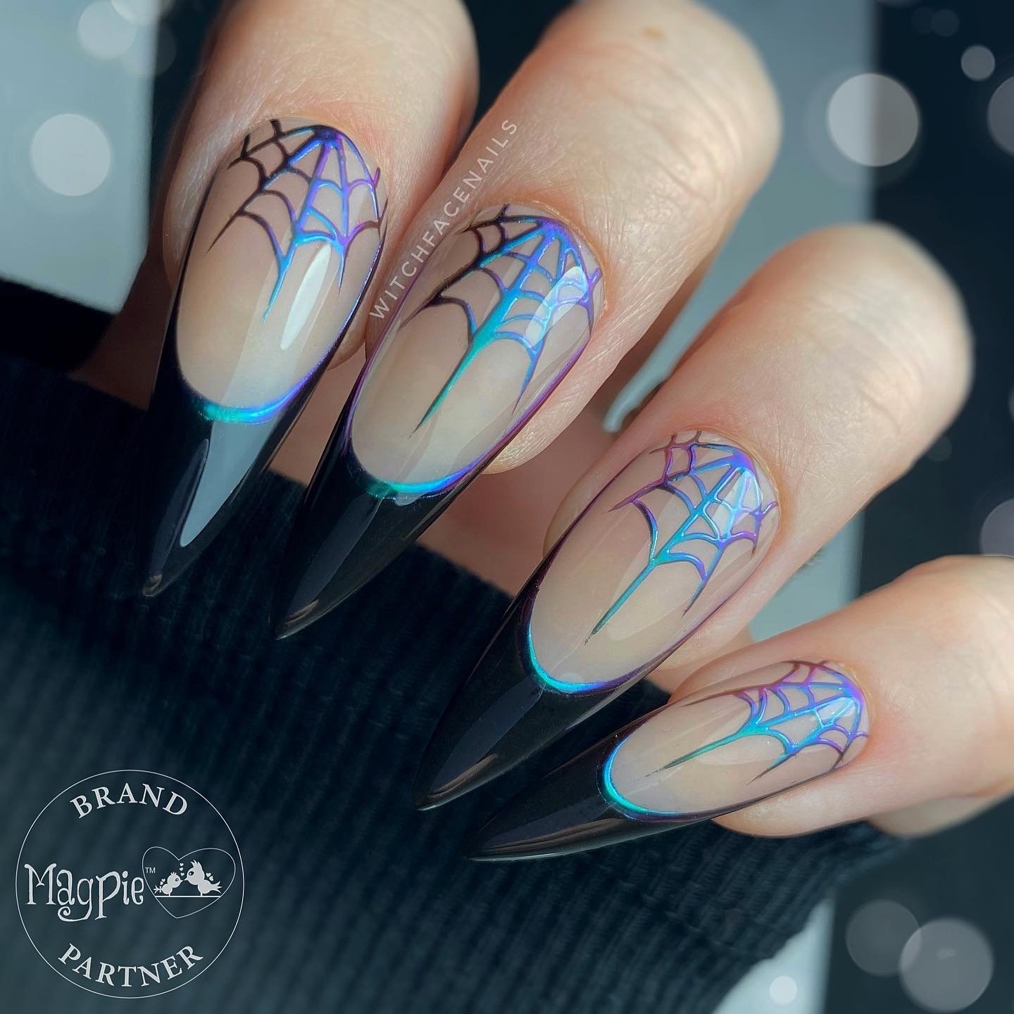 Blue and Purple Spider Web Nails