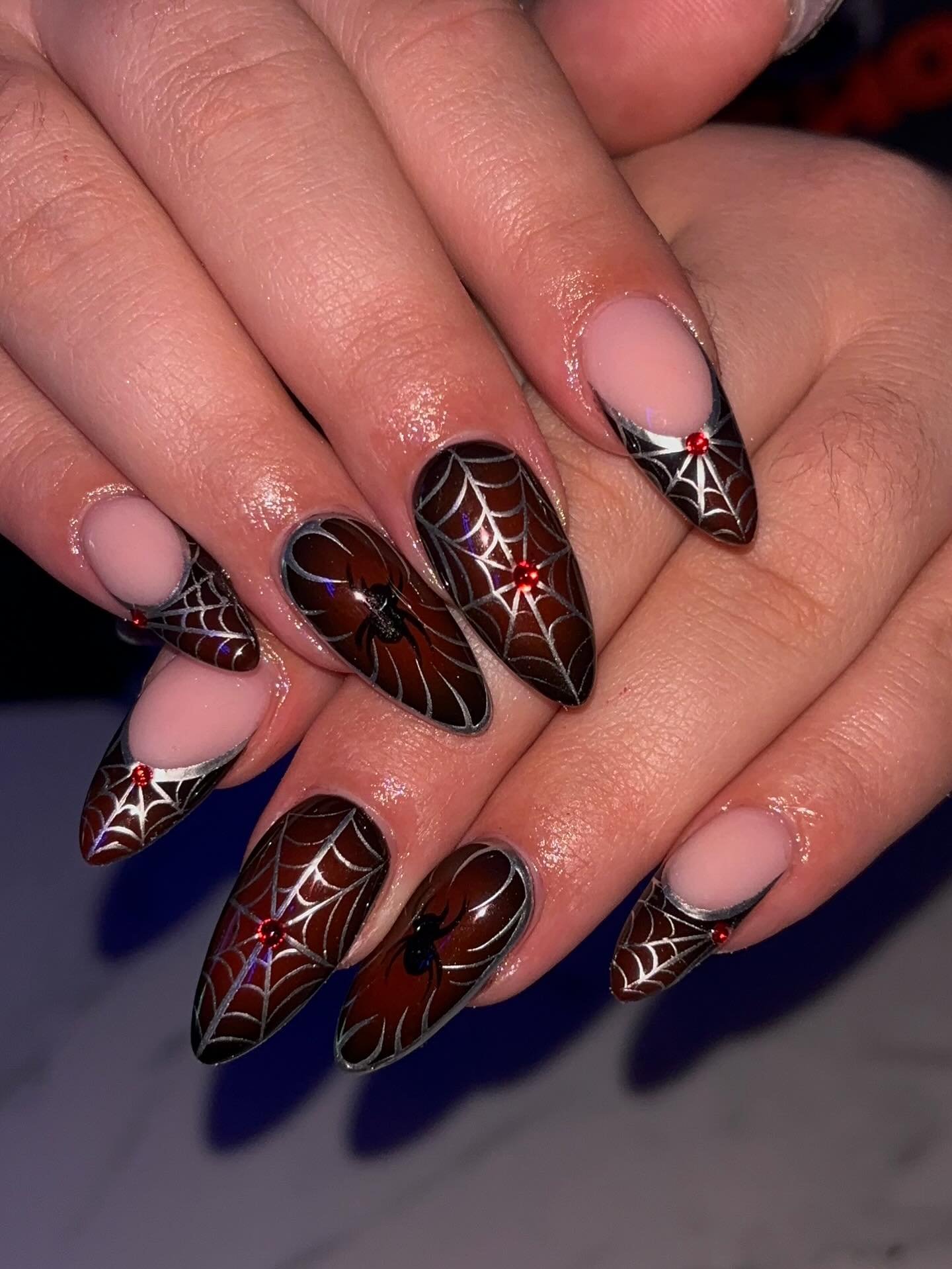 Black and Red Stiletto Web Nails