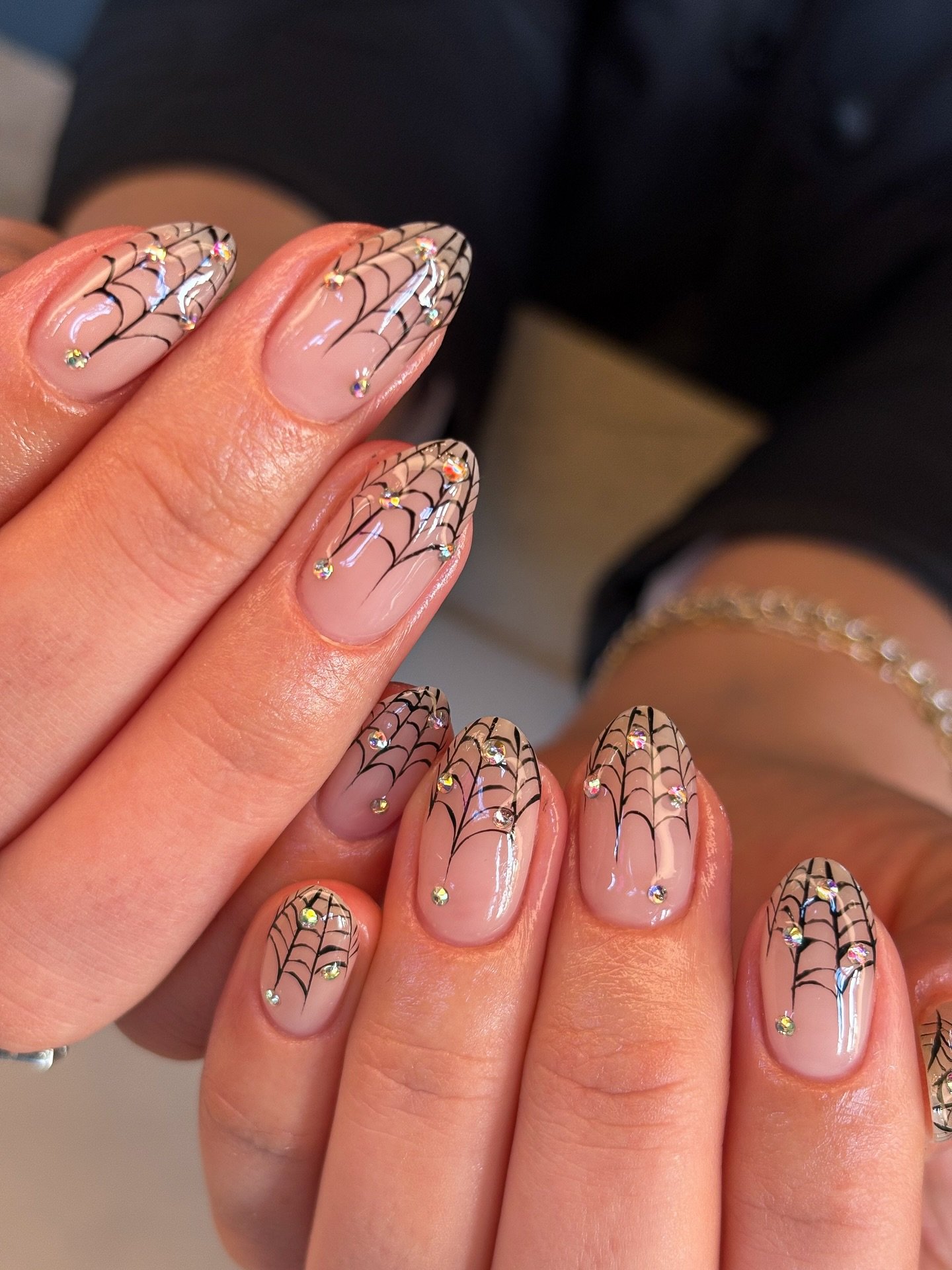 Pink Nails with Layered Spider Web Accents