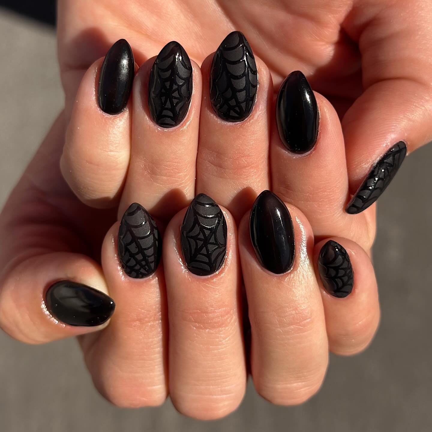 Black Nails with Textured Web Accents