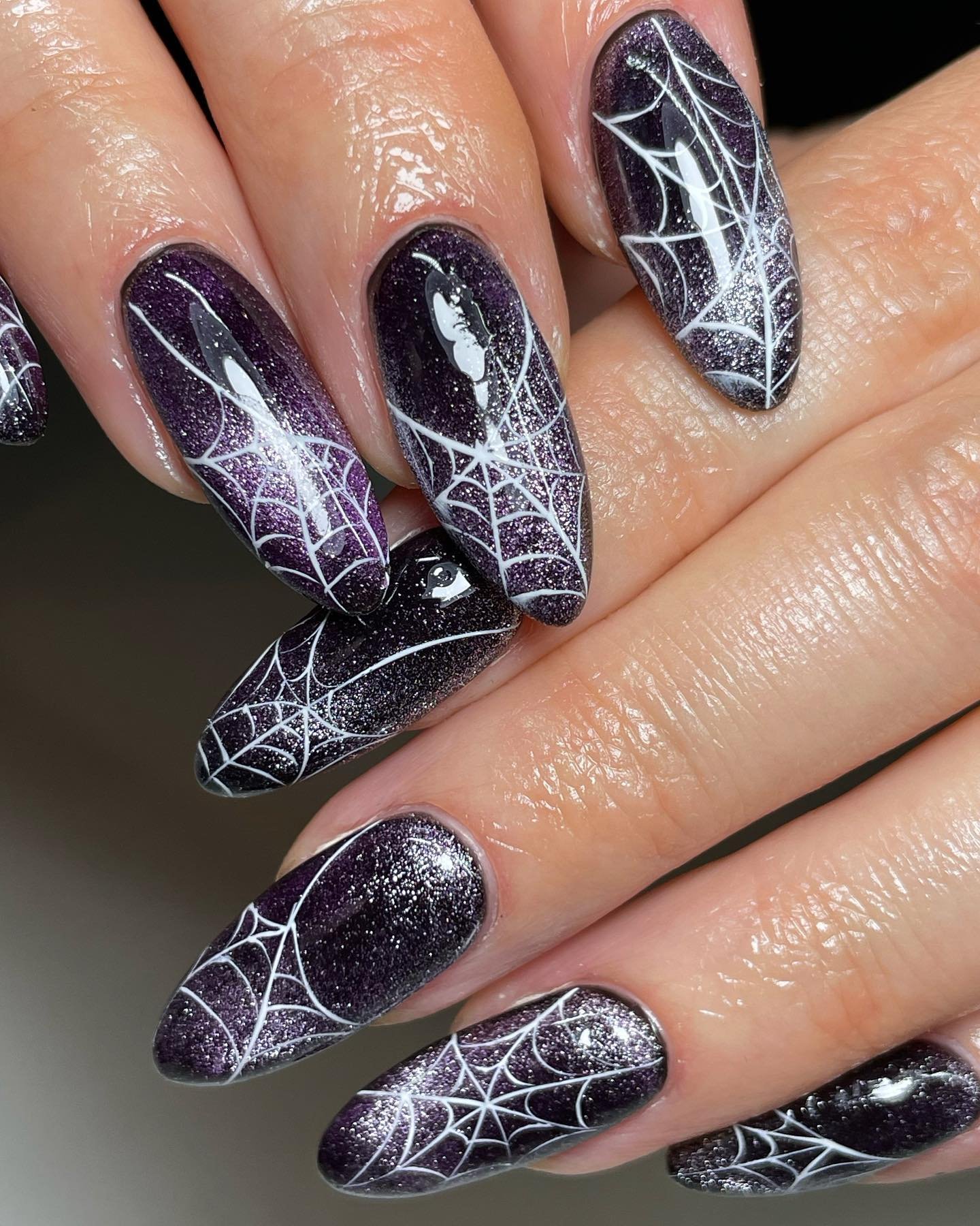 Purple and Black Spider Web Nails
