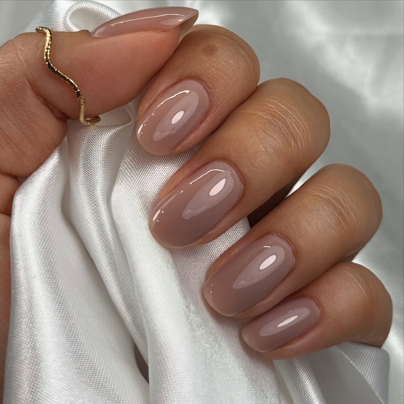 Glossy Taupe Oval Nails