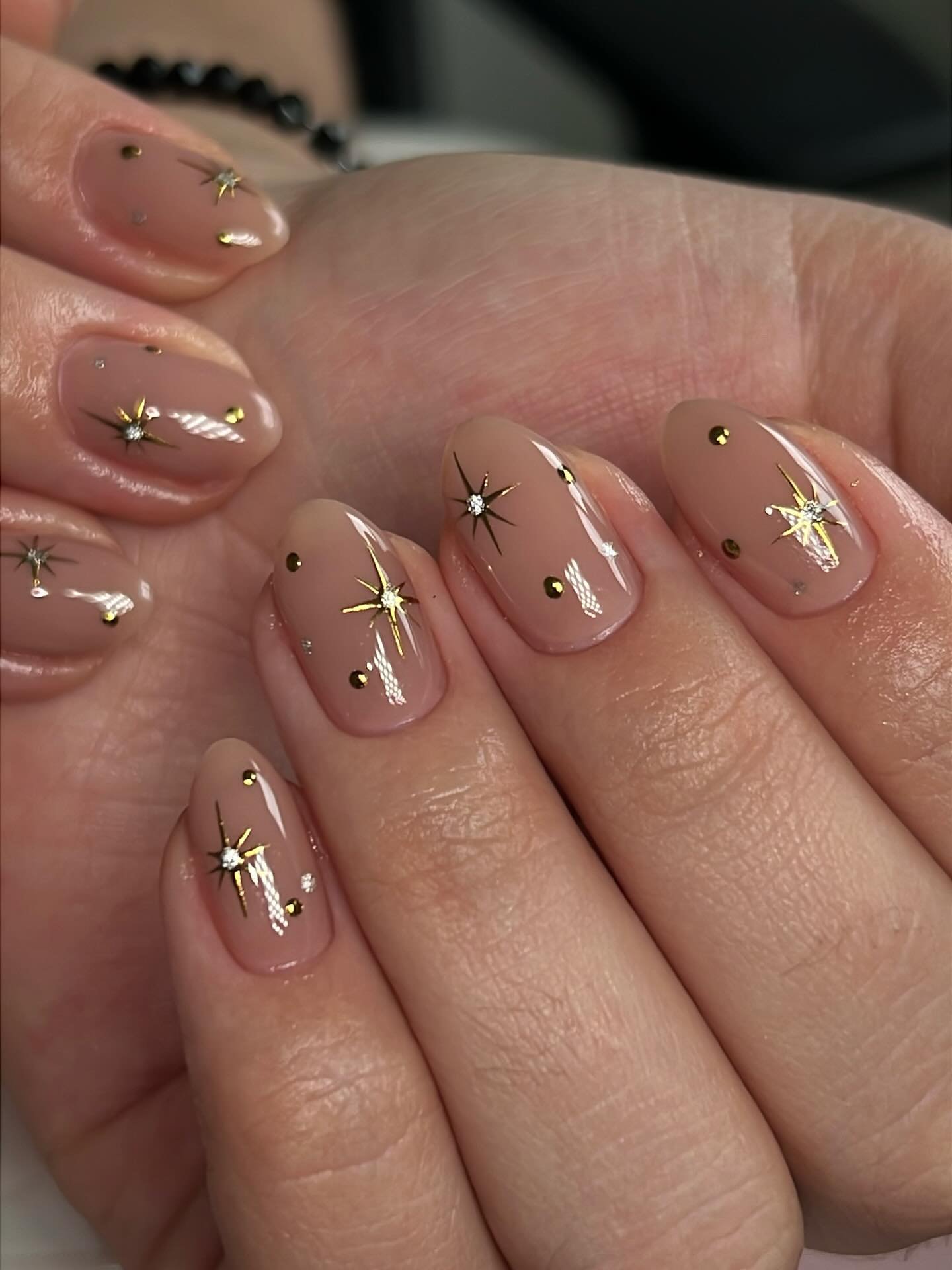 Soft Taupe Nails with Tiny Gold Accents