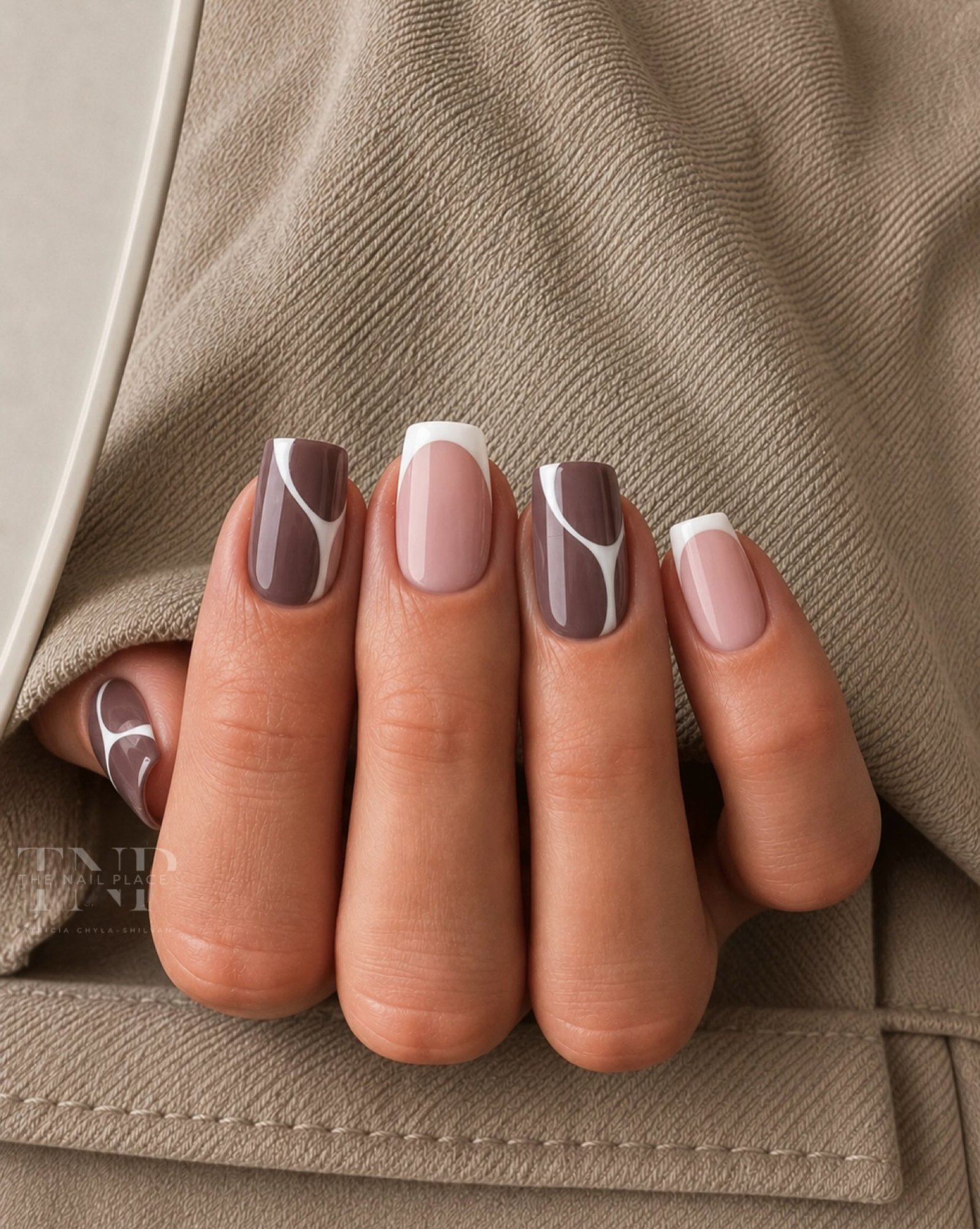 Taupe French Tips on Soft Square Nails