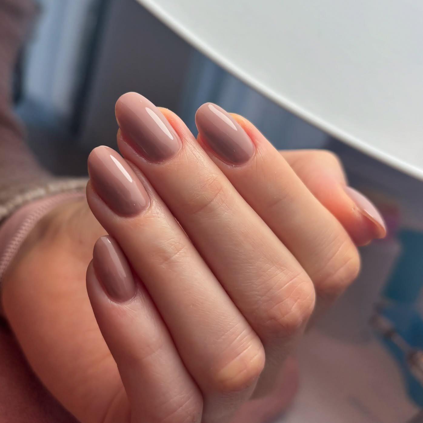 Short Glossy Mauve-Taupe Nails