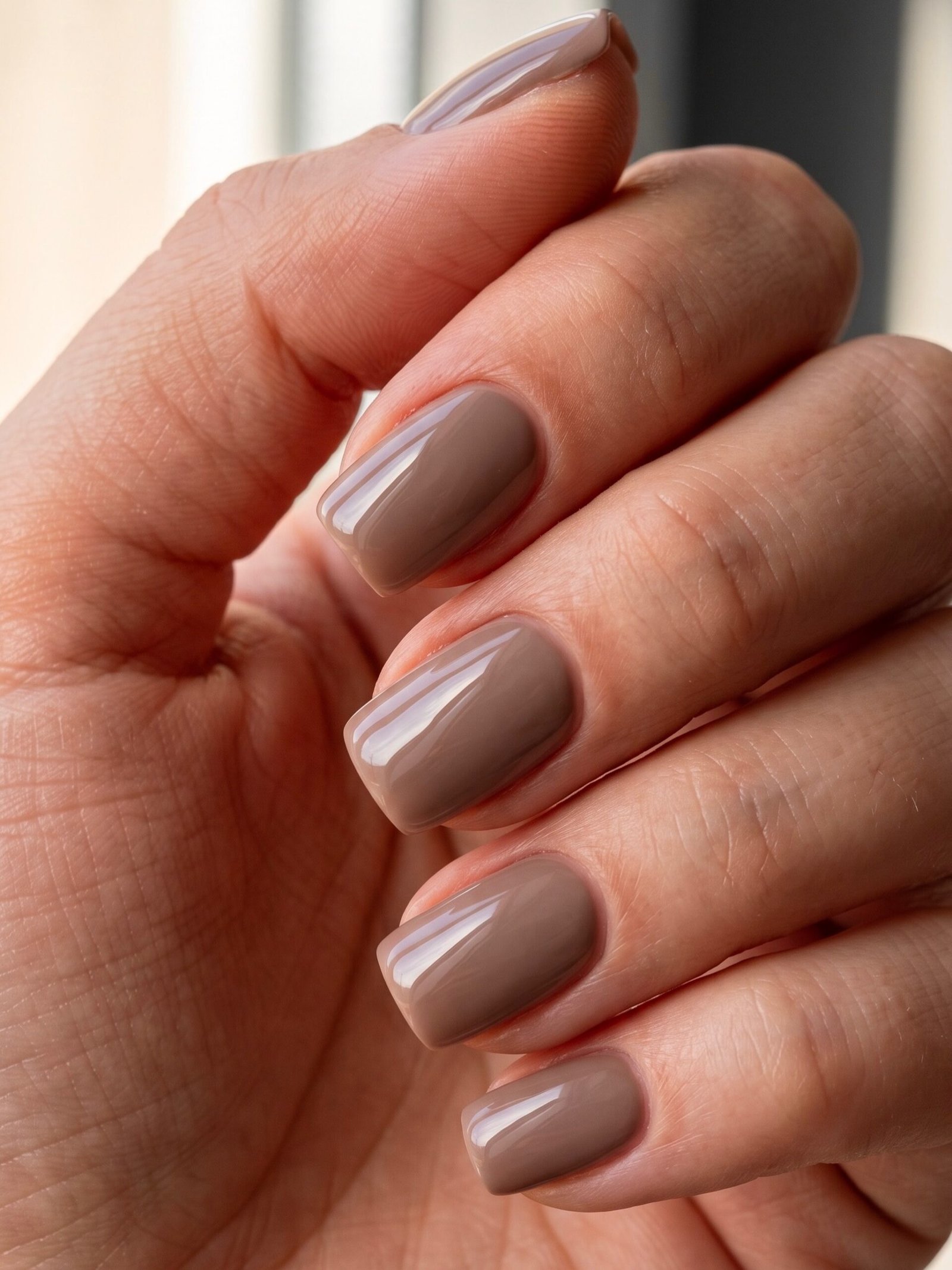 Taupe Nails with a Subtle Reflective Finish