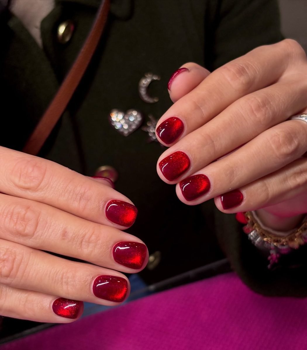 Glossy Red Short Nails
