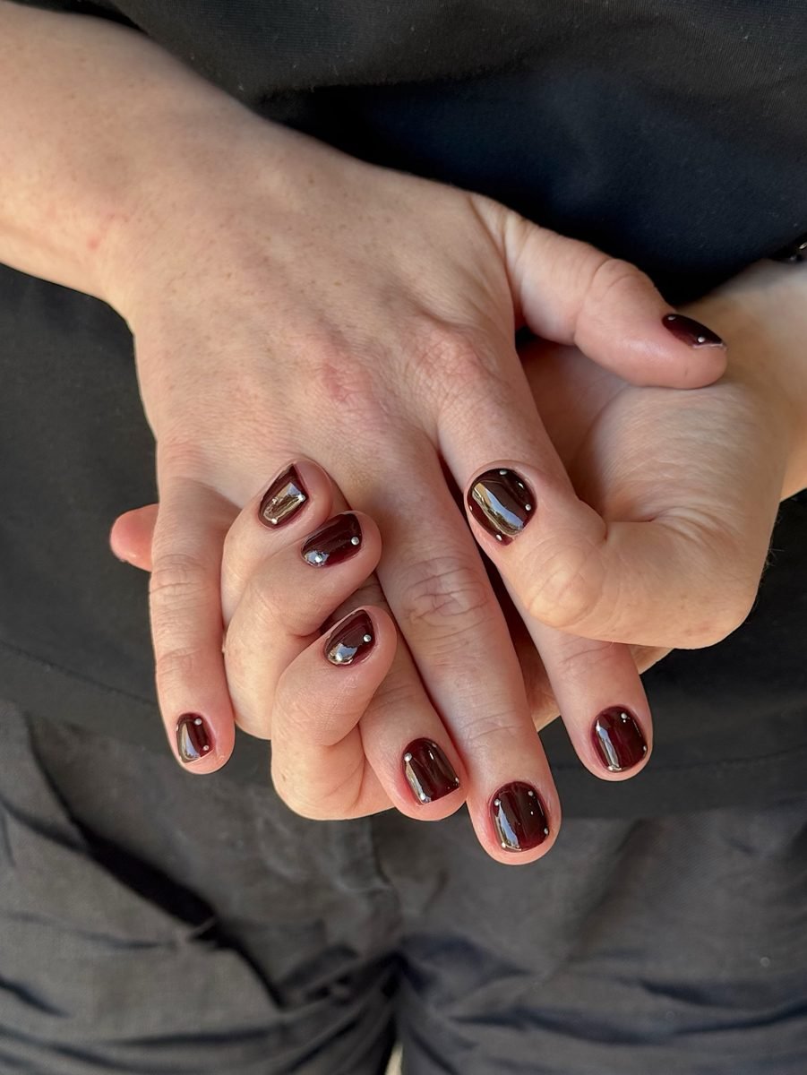 Deep Brown Short Nails with Tiny Accent Details