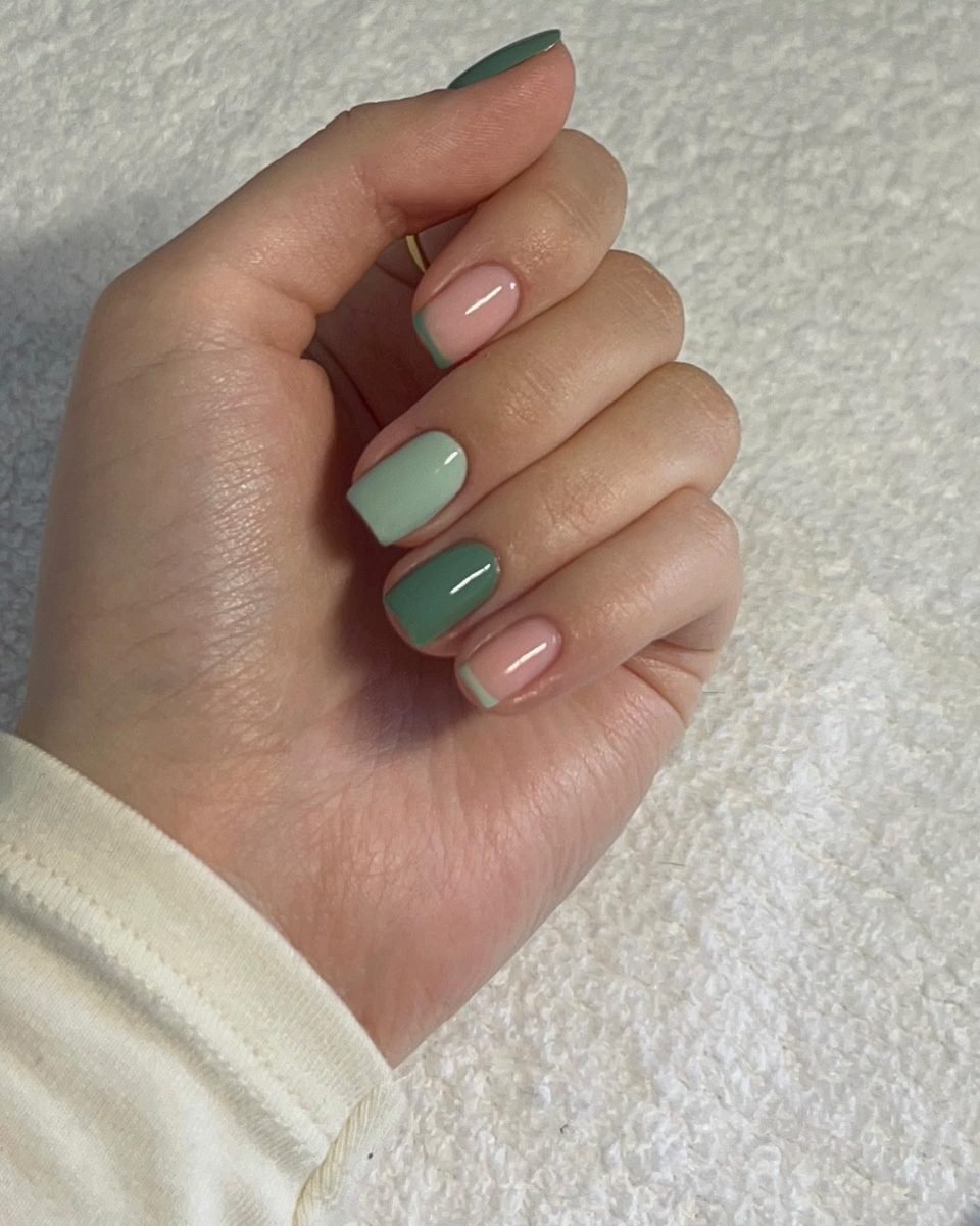 Pink and Green Pastel Short Nails