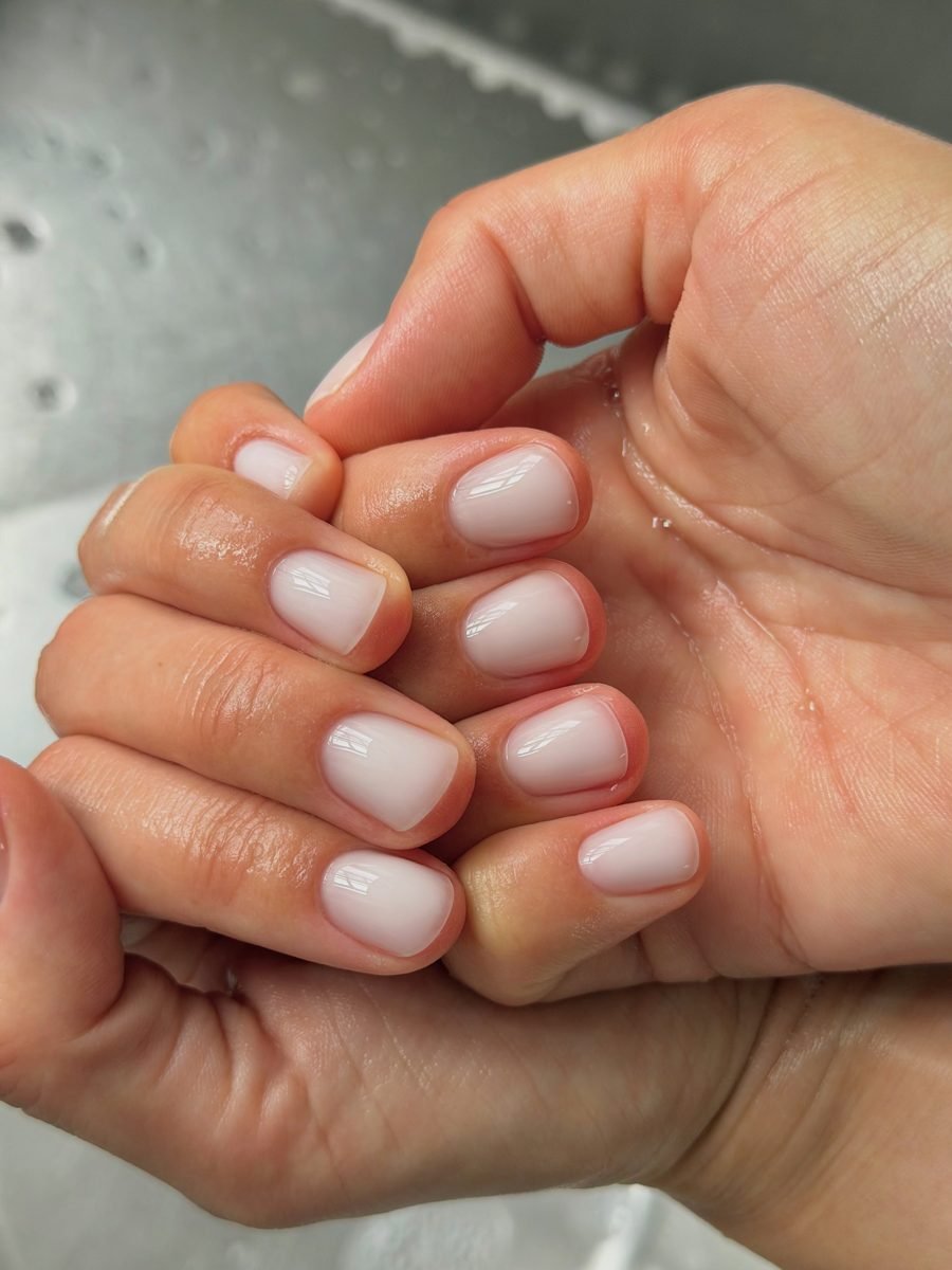 Short Nude Nails with a Glossy Finish