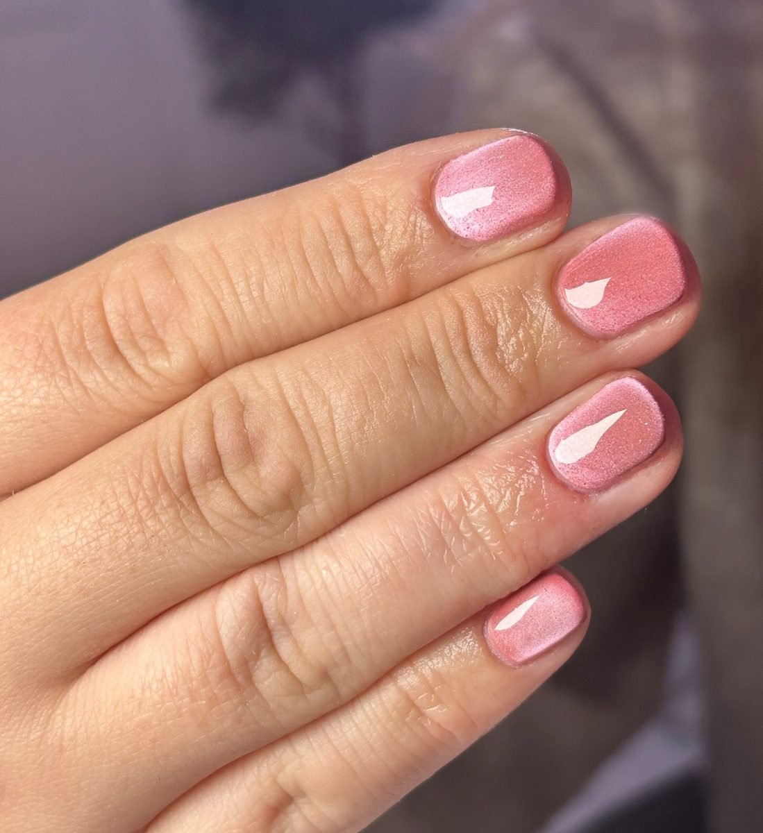 Glossy Pink Short Nails