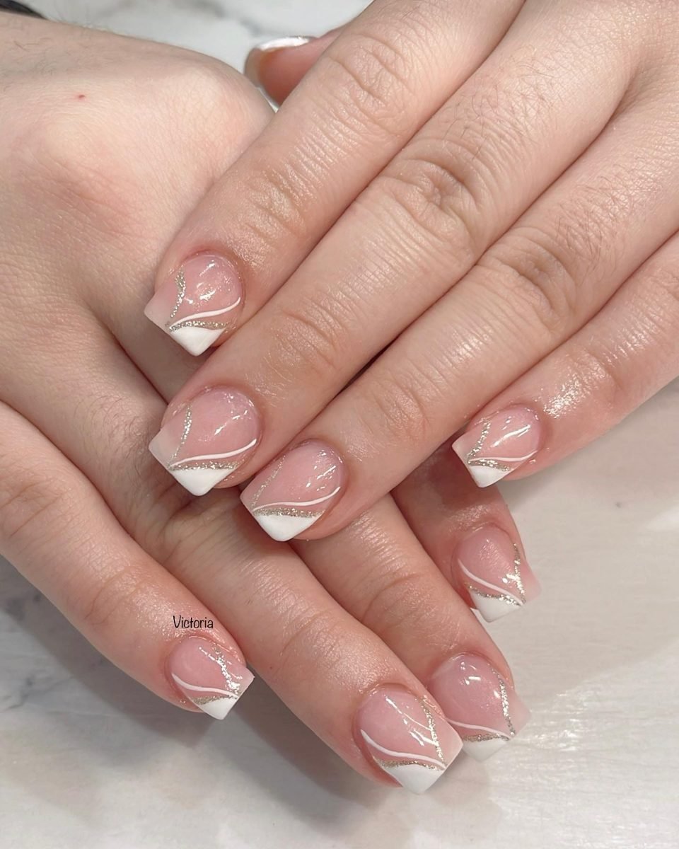 Sheer Pink Nails with White French Accents