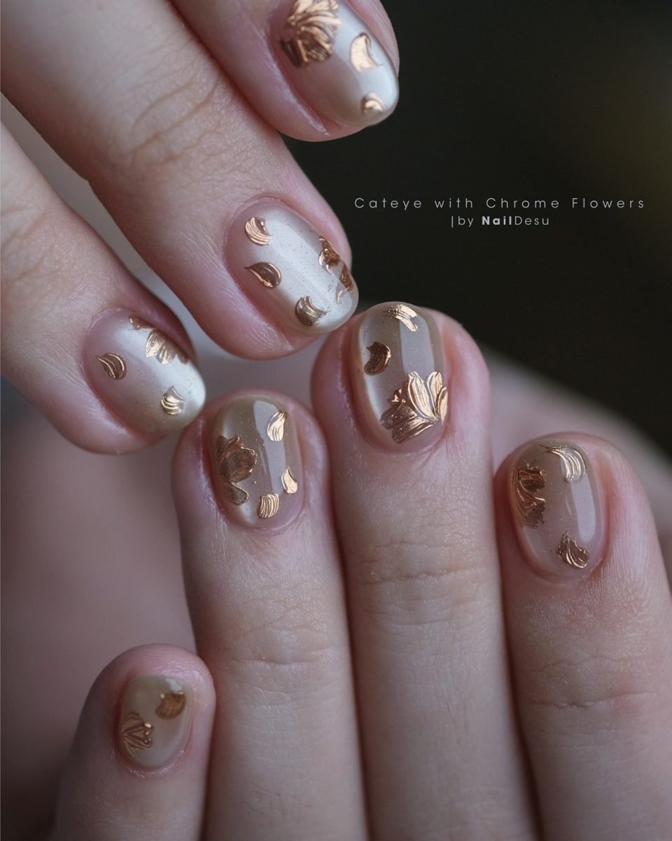 Sheer Pink Nails with Gold Embellishments