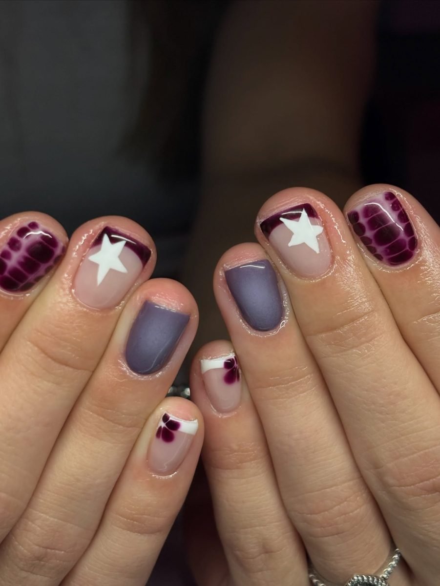 Berry, Mauve, and Star Accent Nails