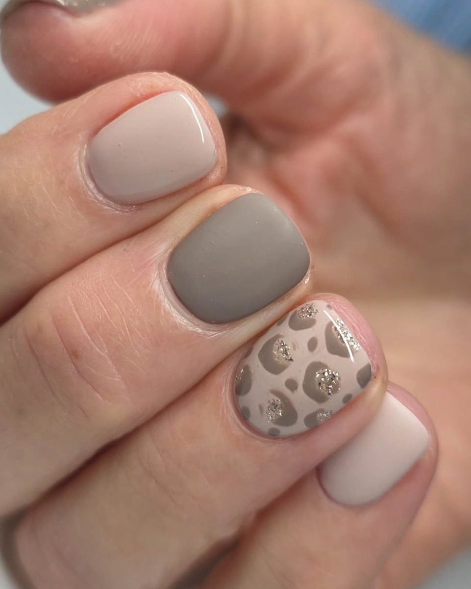 Pink, Gray, and Leopard Accent Nails