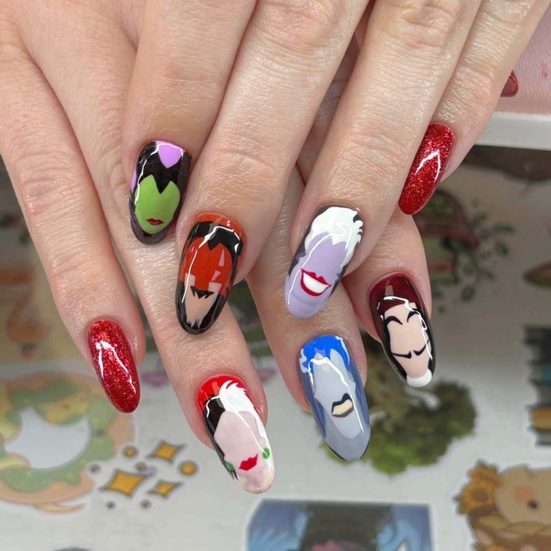 Multicolor Character-Inspired Nails on a Shorter Almond Shape