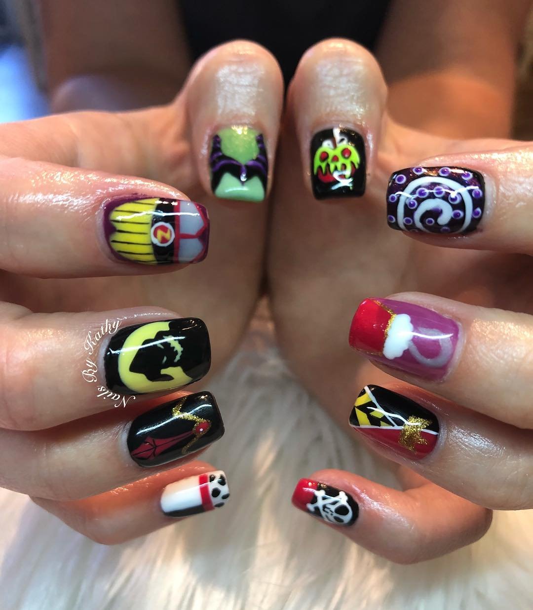 Colorful Short Nails with Tiny Graphic and Character Details