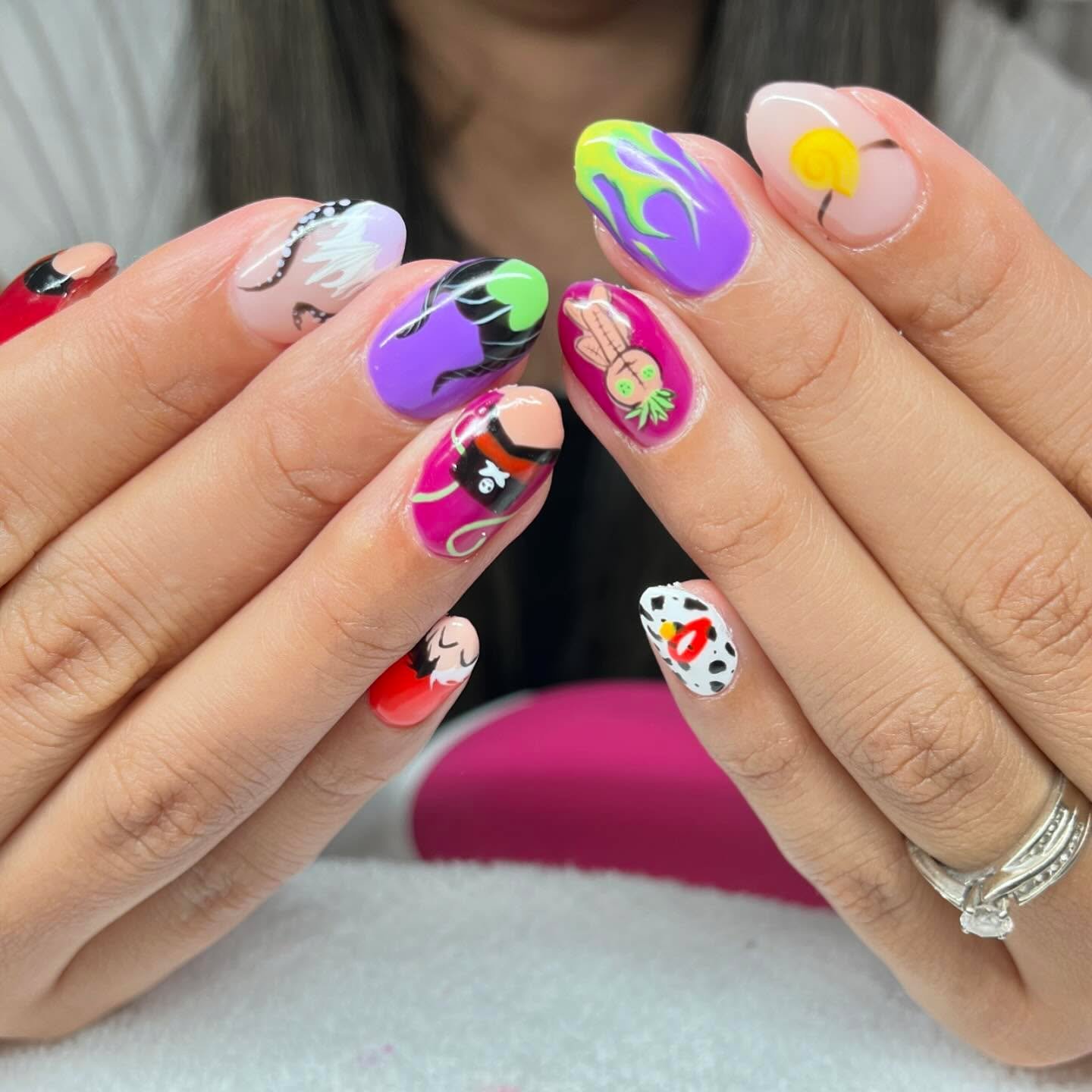 Bright Multicolor Nails with Playful Graphic Art