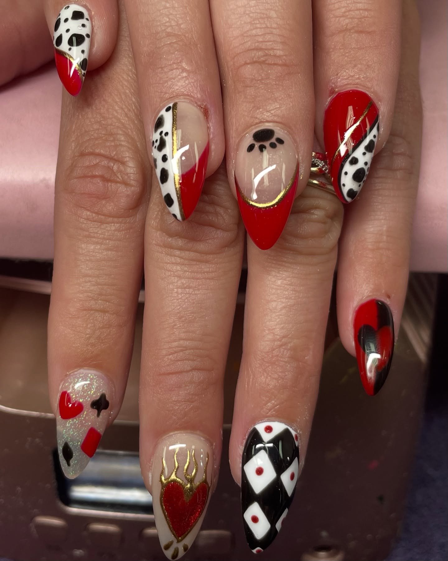 Red, Black, White, and Character-Inspired Nail Art