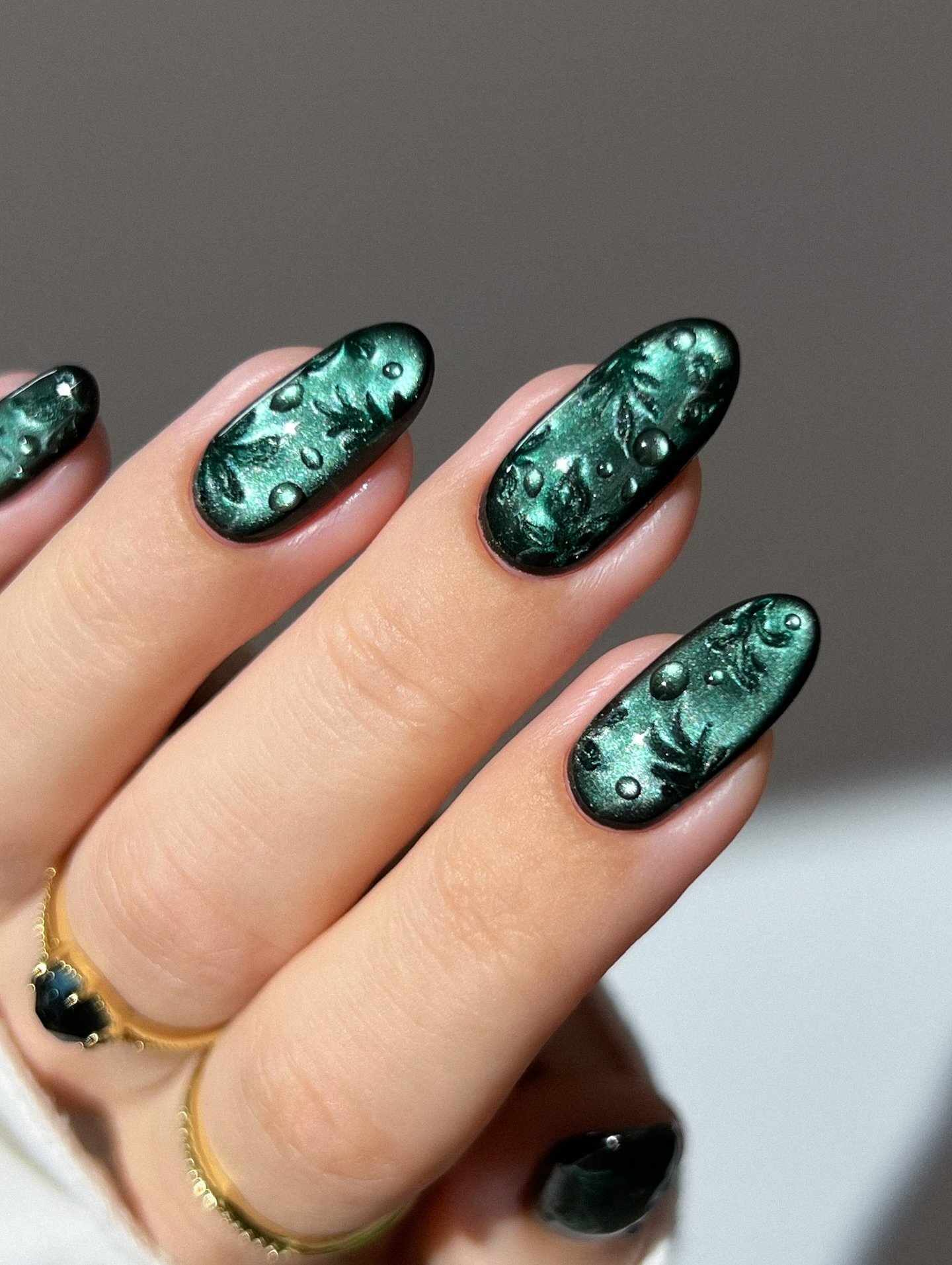 Textured Teal Almond Nails