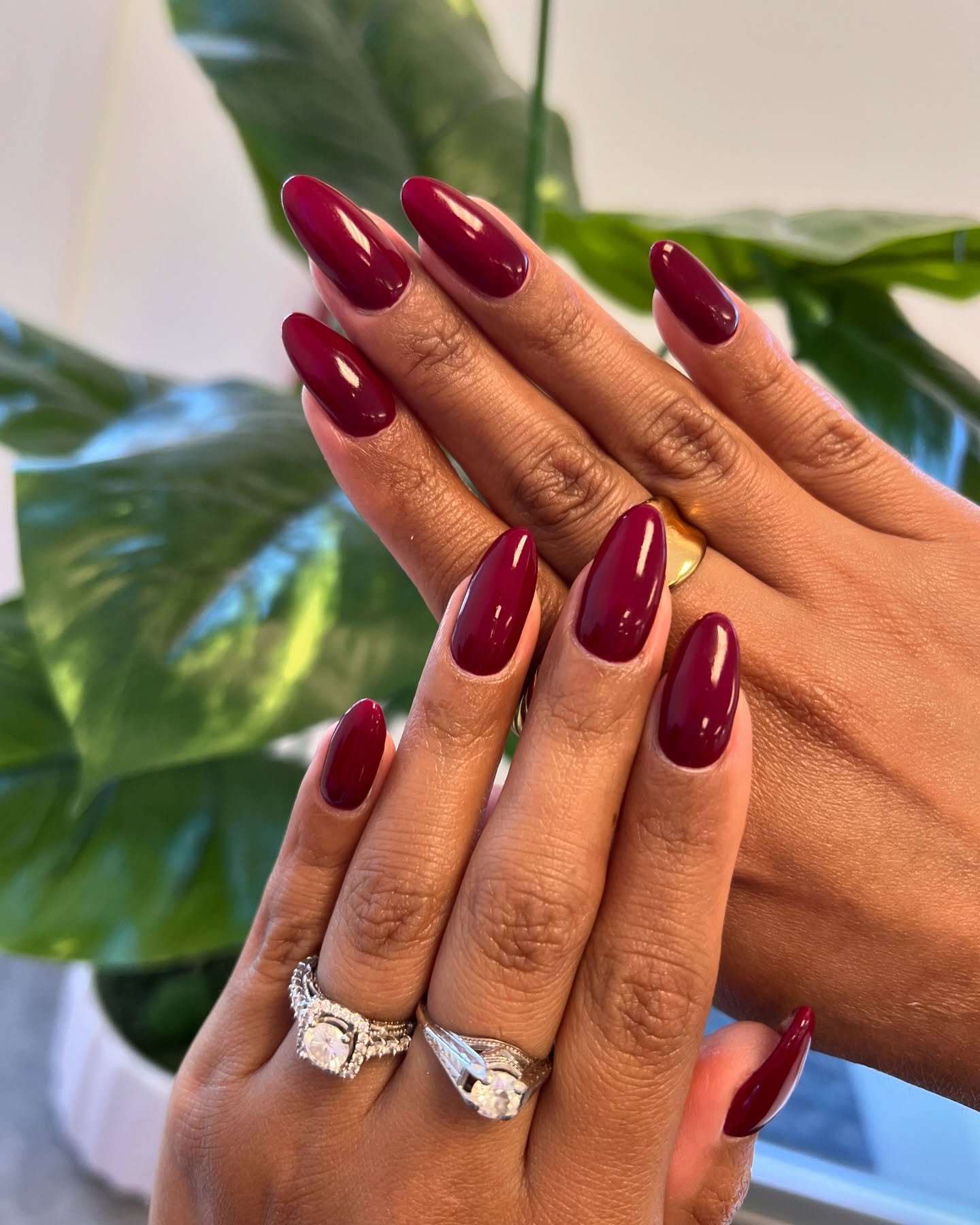 Long Glossy Wine Almond Nails