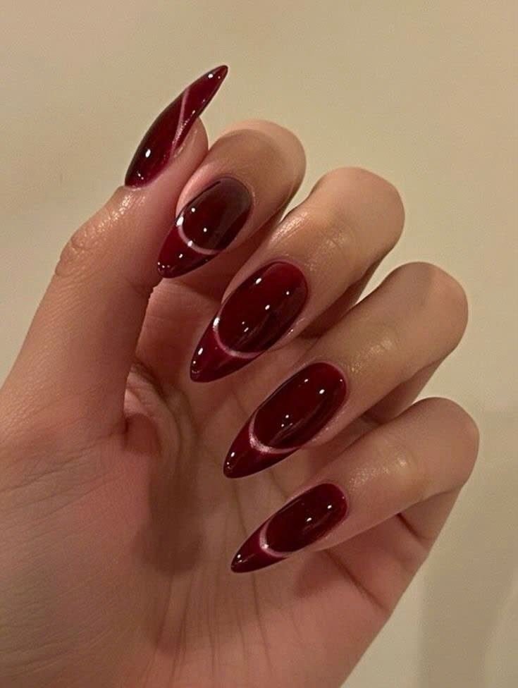 Sparkly wine oval nails
