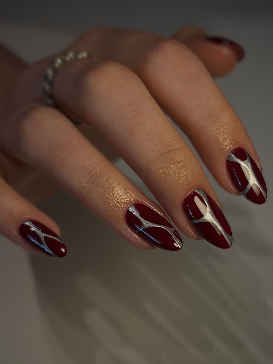Minimal wine stiletto nails