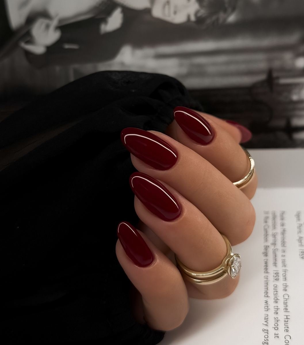 Deep wine European-style manicure