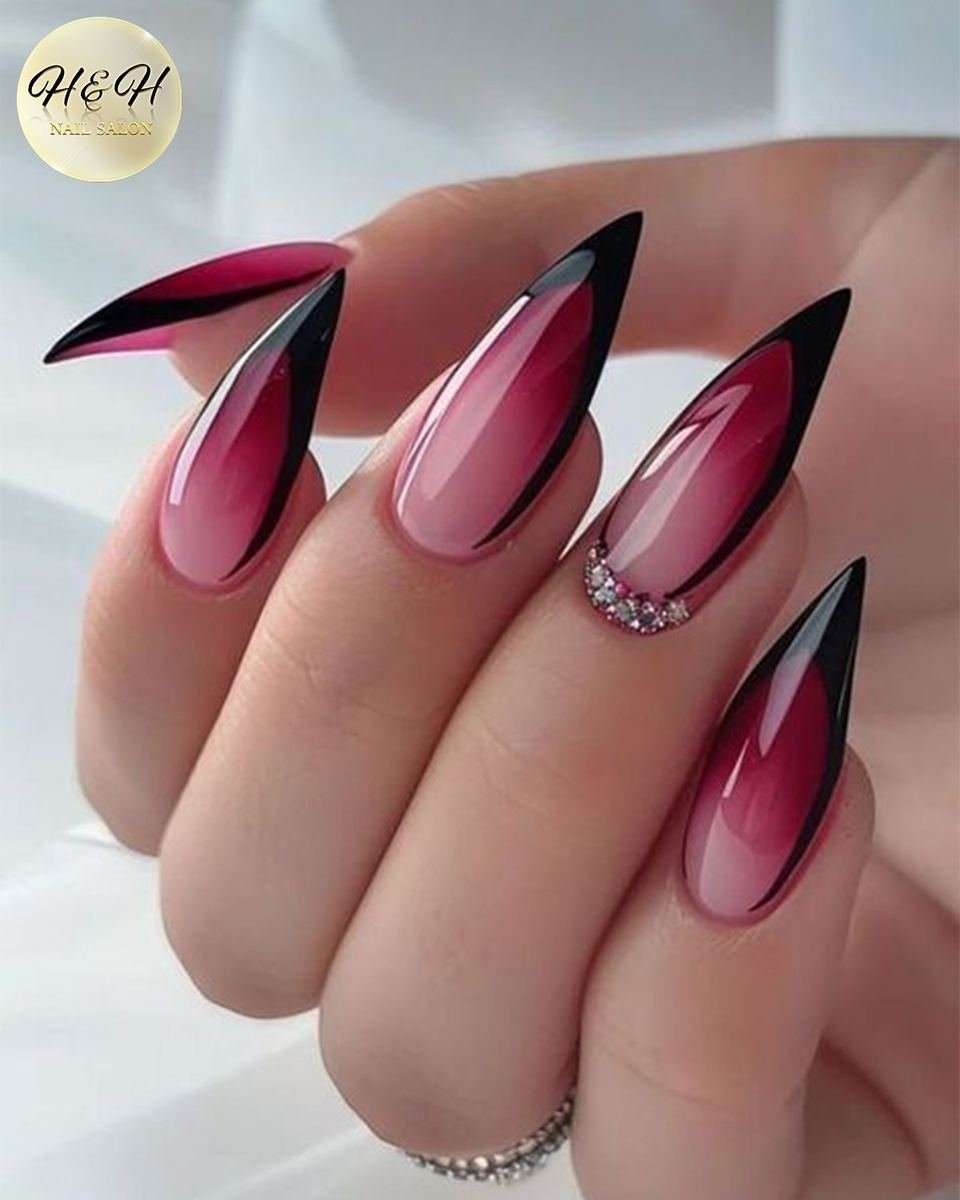 Pink, wine, and nude abstract nails