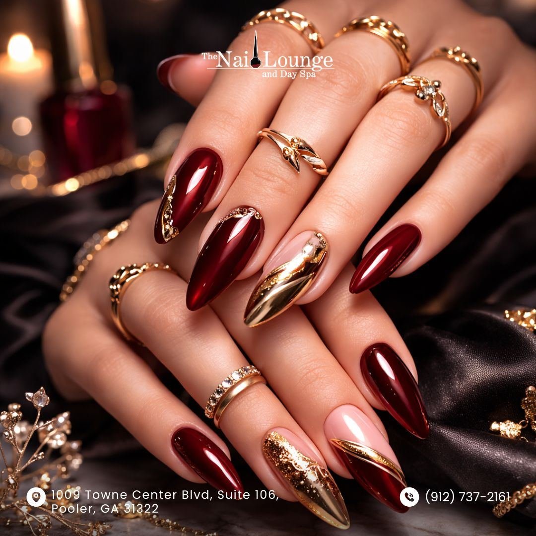Long glossy wine almond nails