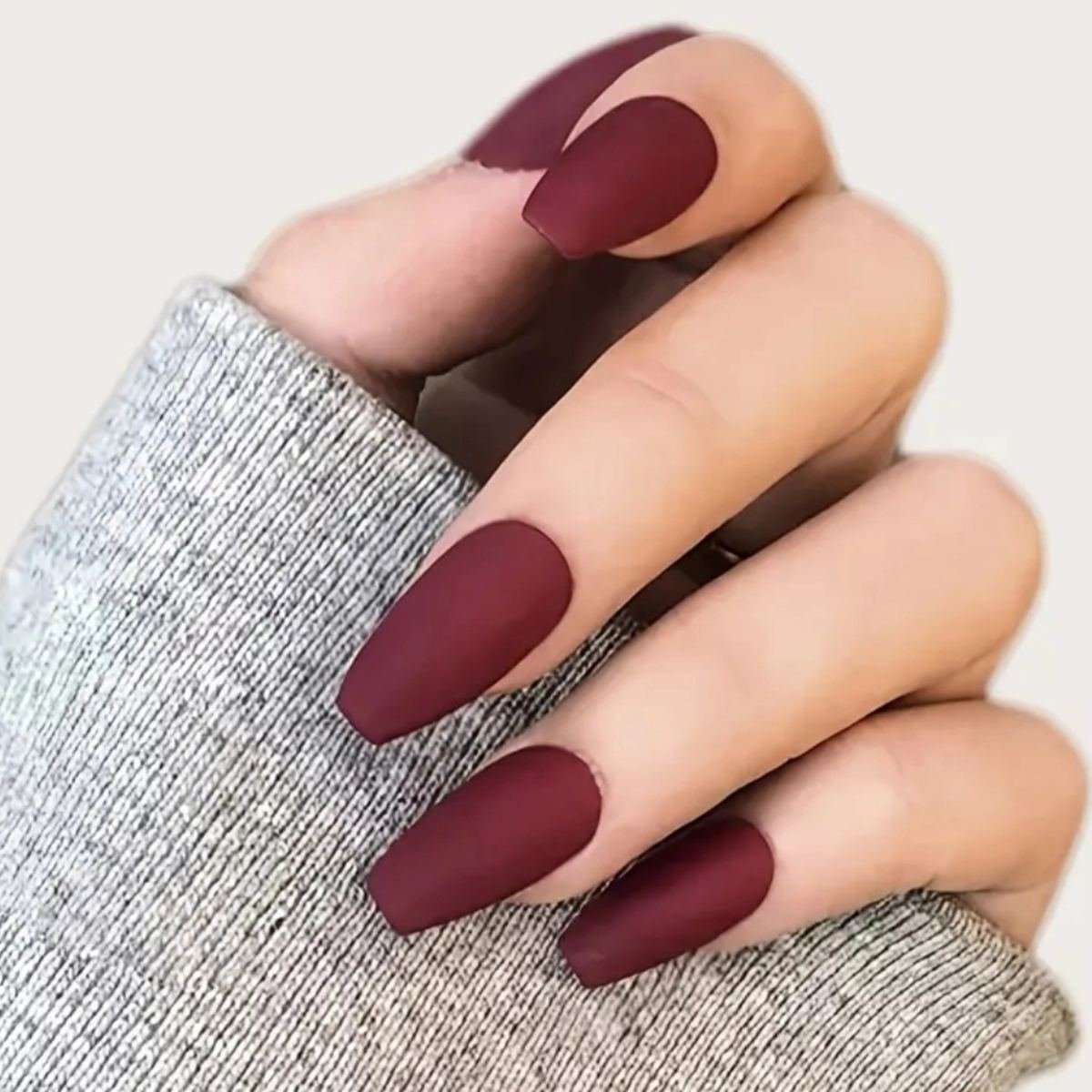 Matte wine almond nails